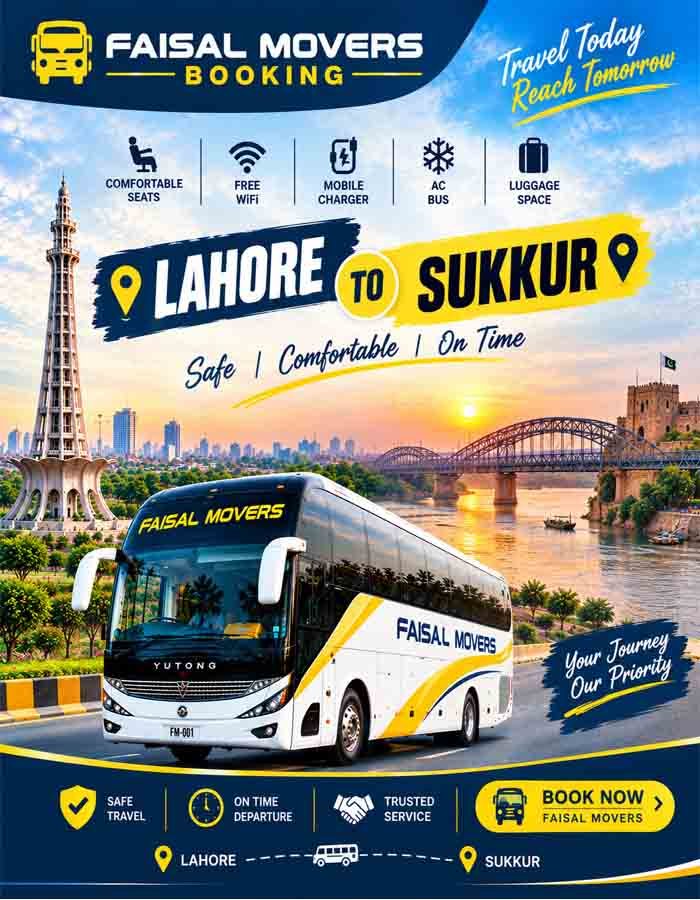 Faisal Movers booking Lahore to Sukkur bus service