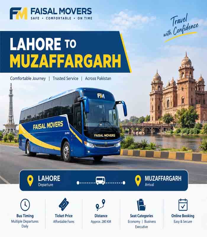 Faisal Movers booking Lahore to Muzaffargarh bus