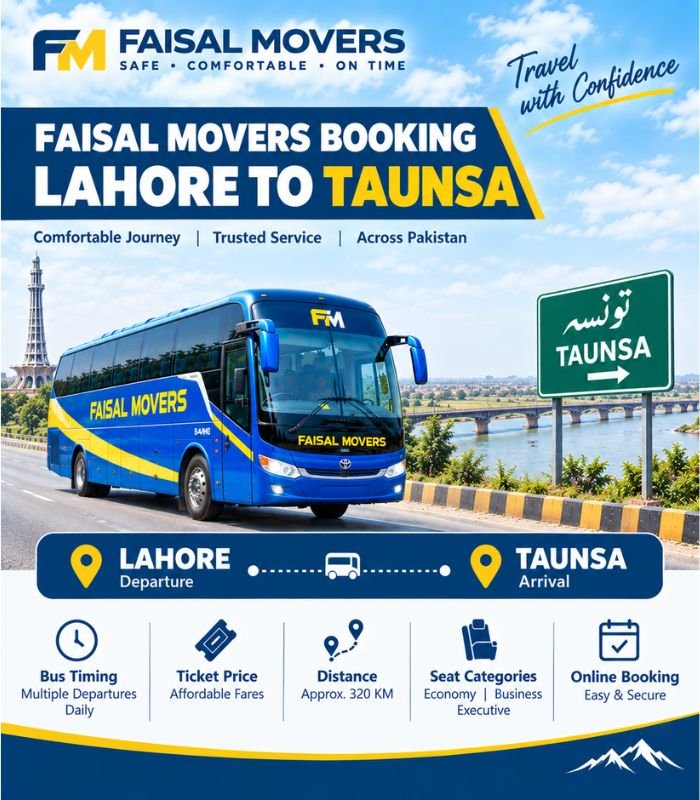 Faisal Movers booking Lahore to Taunsa Sharif bus