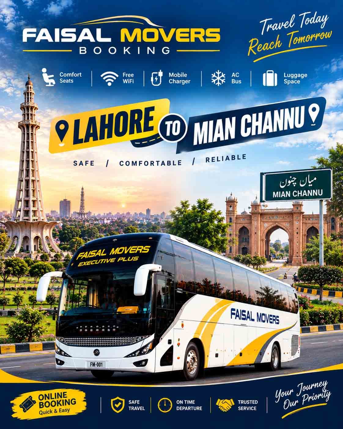 Faisal Movers Lahore to Mian Channu Bus Service