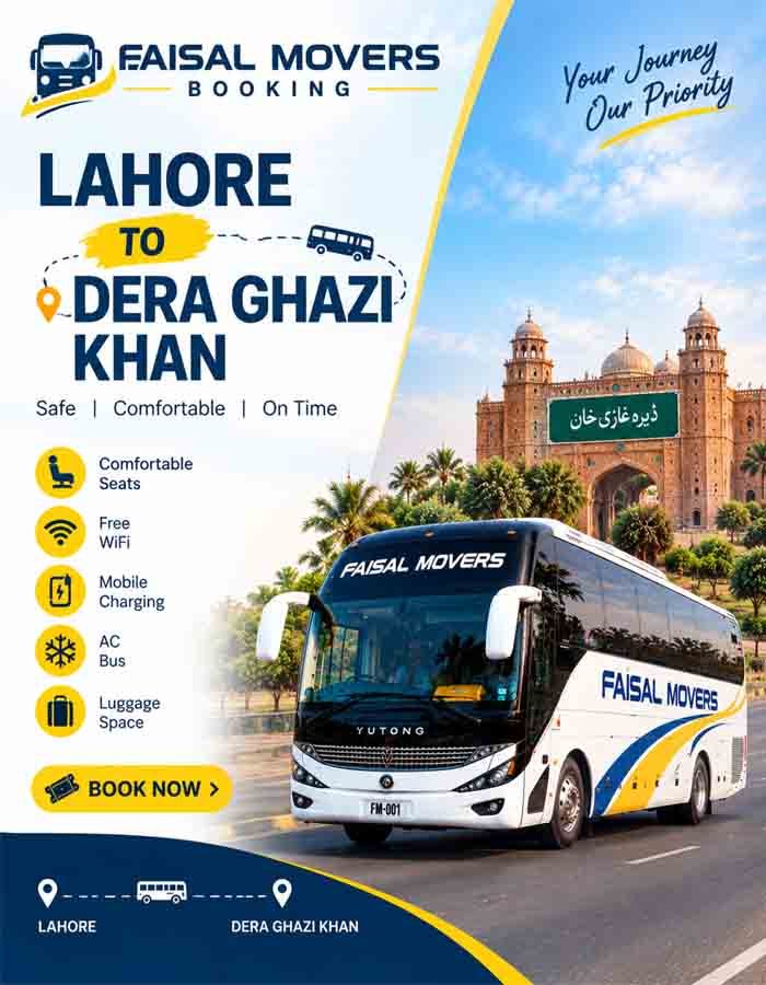 Lahore to Dera Ghazi Khan distance and travel time by bus