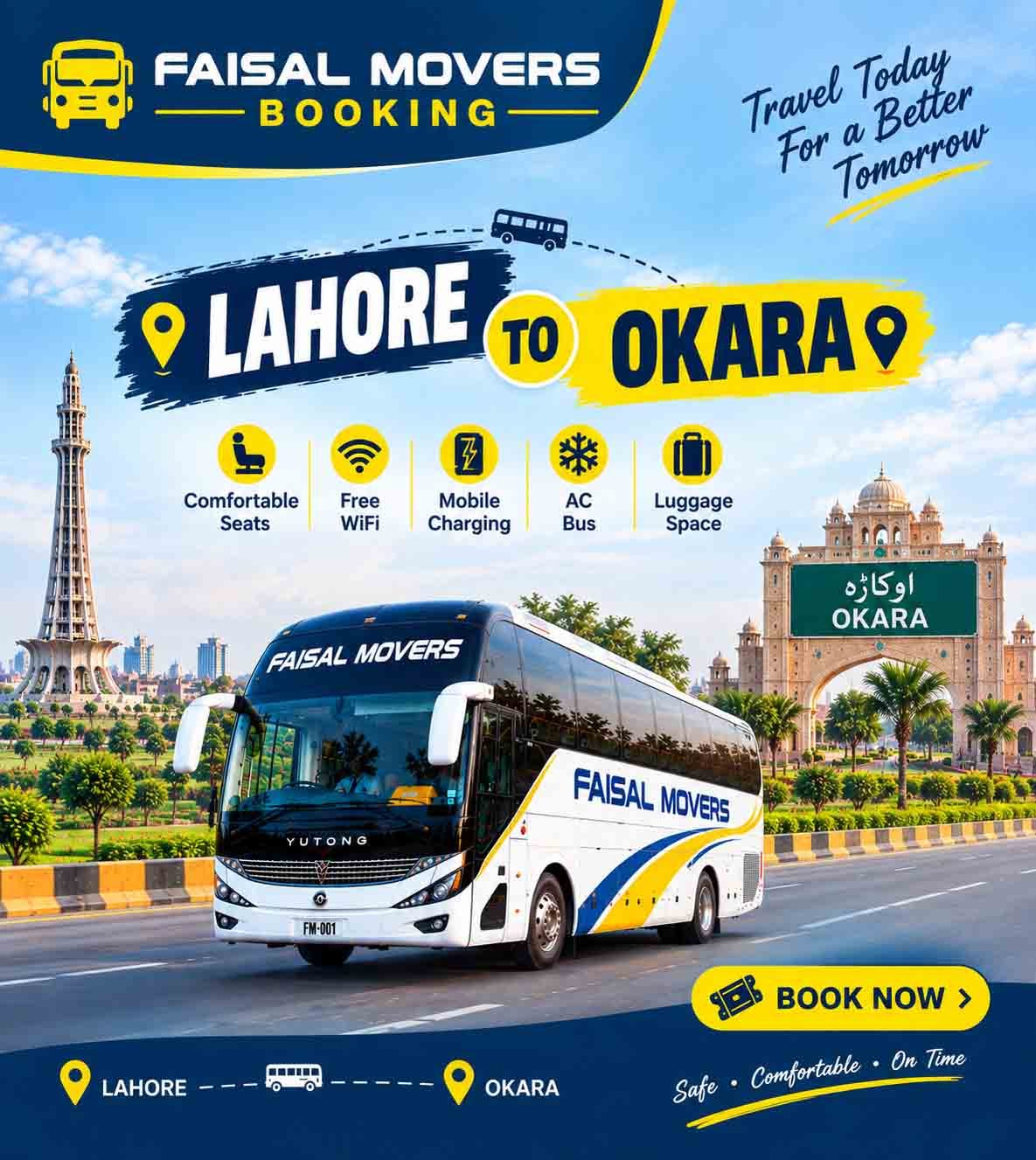 Faisal Movers booking Lahore to Okara bus